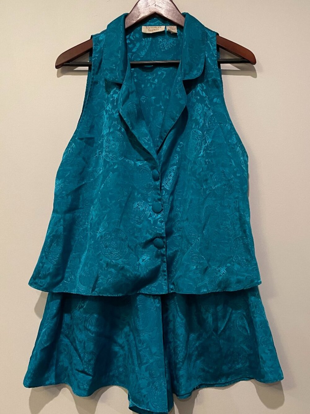 Vintage Victoria's Secret Pajama Set Womens Size Large Teal  Gold Label